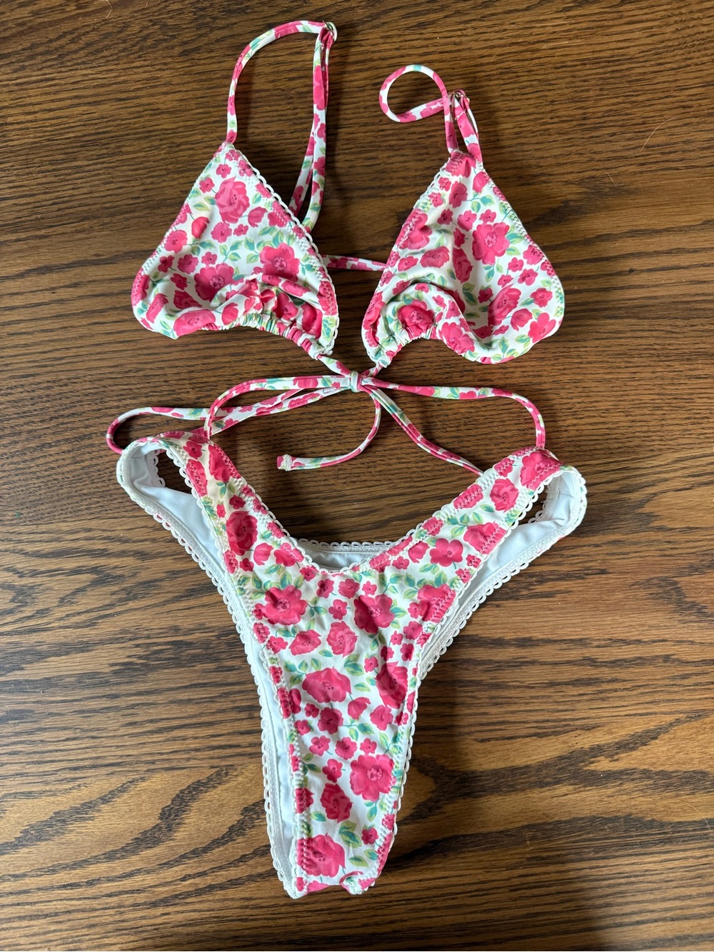 Floral Pink & White Triangle Bikini Set